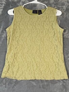 Laura Scott Lace Tank Top Light Green Sleeveless Classic Feminine S